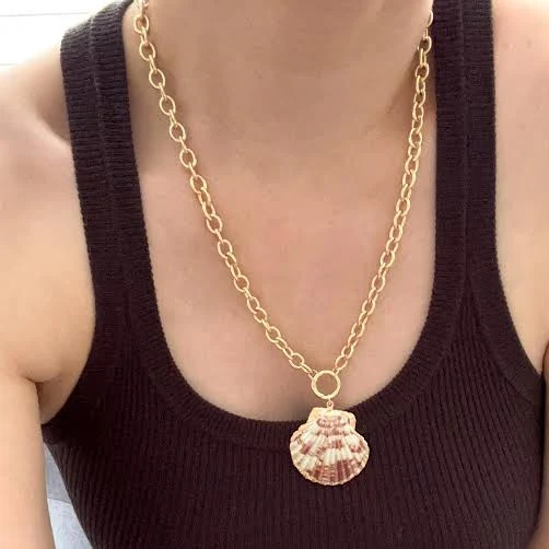 accessory Natural Scallop Shell Pendant Necklace Etsy - Seller $29