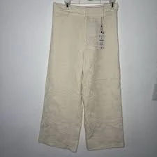 pants New Zara Wide Leg Embroidered Culottes Women M Cream Lightweight Boho Festival eBay $43.99