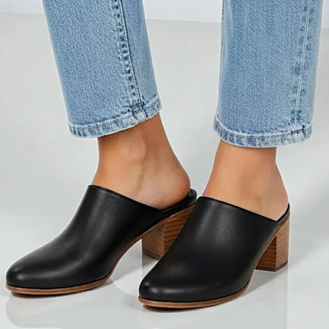 shoes Nisolo All-Day Heeled Mule Black Leather Slip-On Block Heel Mule - Size 5 - NEW - new - Nisolo1 Whatnot $80