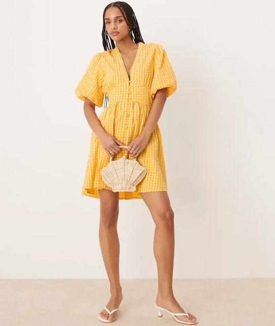 dress Nobody's Child Starlight Puff Sleeve Gingham Mini Dress ASOS $54.8