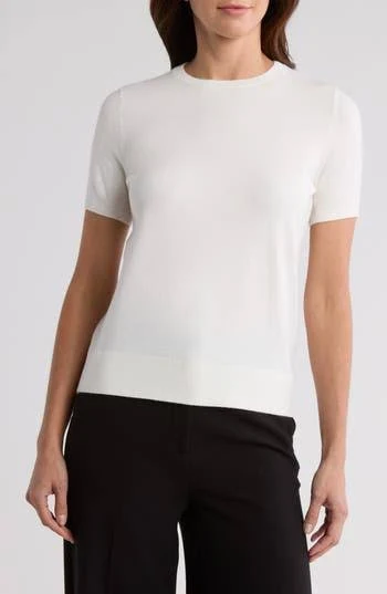 top Nordstrom Slim Fit Short Sleeve Sweater in Ivory Cloud at Nordstrom Rack, Size X-Large Nordstrom Rack $29.97
