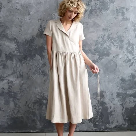 dress Offon Clothing Linen Short Sleeve Belted Midi Wrap Dress Etsy - OffOn $178.68