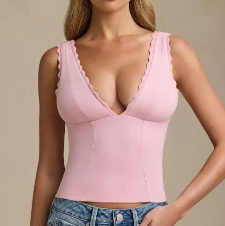 top Oh Polly Elinda Plunge-Neck Scallop-Trim Tank Top Oh Polly US $45