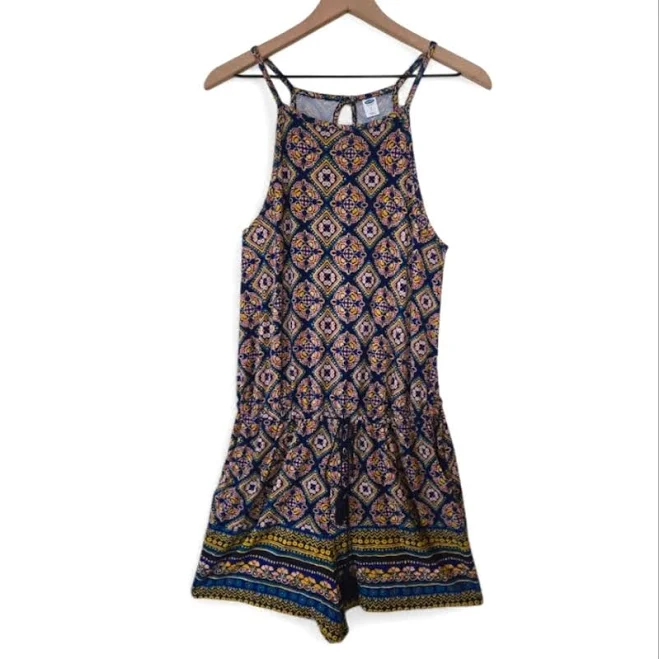 romper Old Navy Halter Romper Size Small Boho Print Stretchy Blue Yellow Pink eBay - serendipity_85 $12