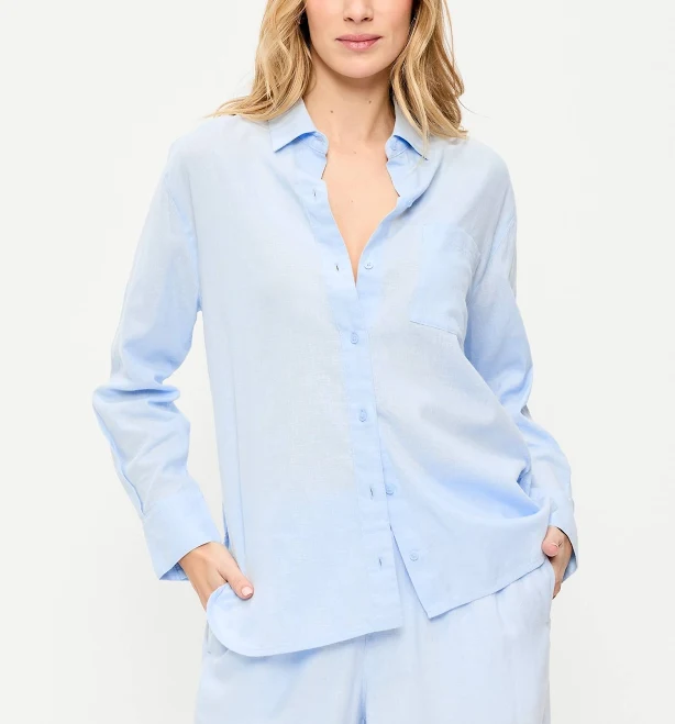 outerwear Old Navy Women's Linen-Blend Loose Button-Down Shirt Old Navy $22.49
