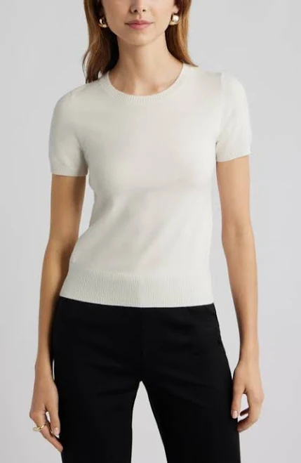 top Open Edit Fitted Short Sleeve Sweater Nordstrom $41.65