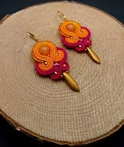 accessory Orange fuchsia gold dangle soutache earrings, colorful jewelry in boho style, embroidered fashion jewelry, stone jewelry, gift for her Etsy $31.78