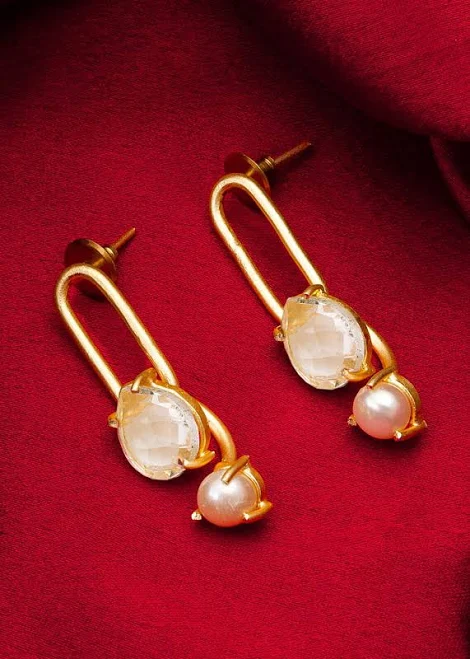 accessory Panash India Women's Cream Stone Work Earrings Panash India $46.15