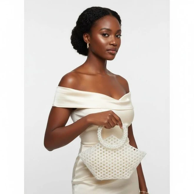 bag Pearl Woven Top Handle Trapeze Handbag Bag PinktownUSA $60