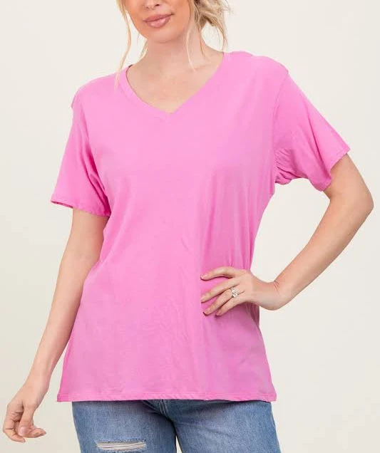 top Pink Oversized V-Neck Short Sleeve Tee PinkBlush Maternity $20