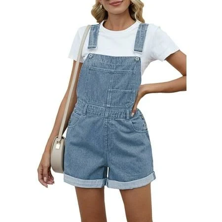 denim Pink Queen Women's Denim Classic Adjustable Straps Cuffed Hem Bib Overalls Walmart - Pink Queen Shop $29.88