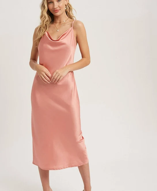 cocktail dress PinkBlush Satin Cowl Neck Midi Slip Dress PinkBlush Maternity $27