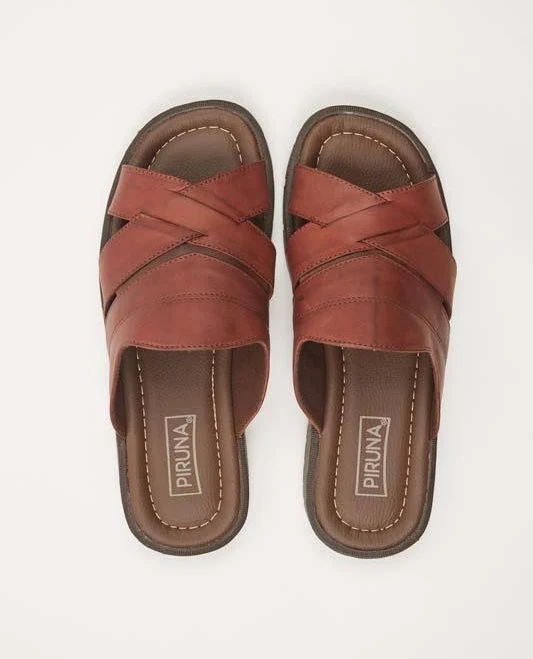 shoes Piruna Wide Fit Leather Cross Strap Slide Sandals Cognac Brown eBay - crissau-1253 $35
