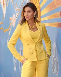 outerwear Polished Linen Blazer Lemon Drop Boston Proper $49.98