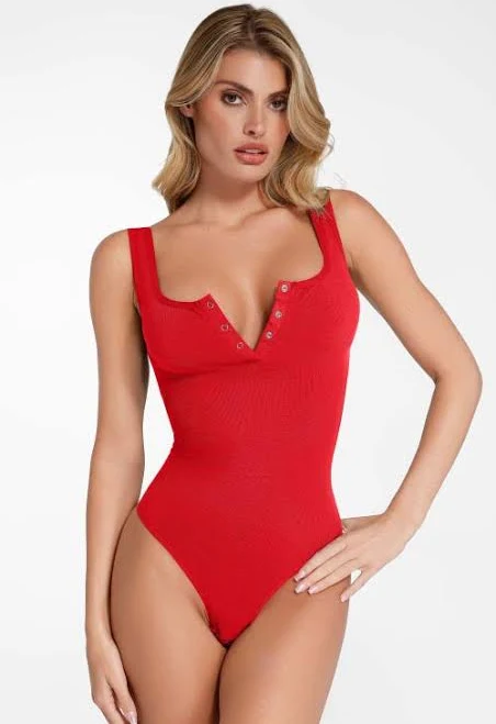 bodysuit Popilush Shapewear Seamless Modal Henley Tank Bodysuit in Rust Red at Nordstrom, Size X-Large Nordstrom $49