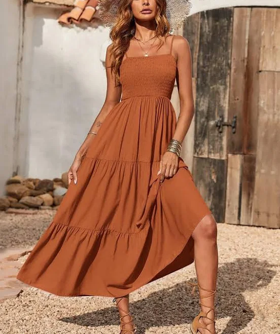 dress Prettygarden Women's Casual Boho Sleeveless Smocked Tiered Maxi Dress PrettyGarden $48.99