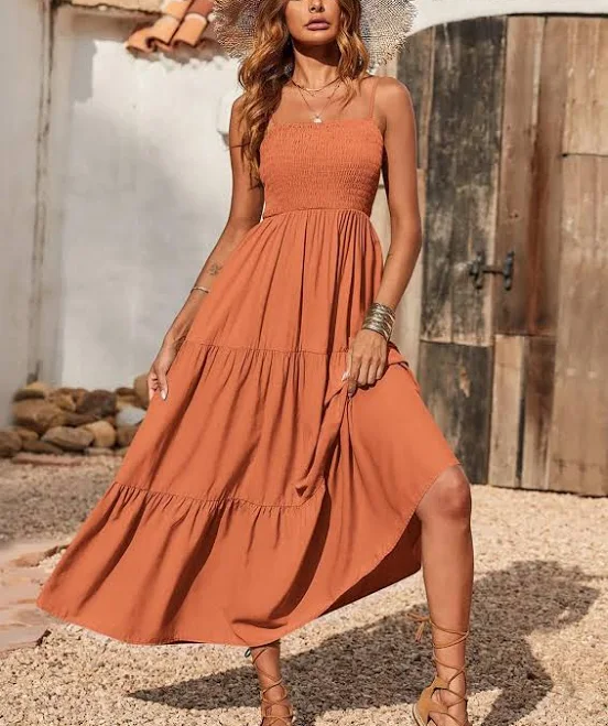sundress Prettygarden Women's Casual Boho Sleeveless Smocked Tiered Maxi Dress PrettyGarden $48.99