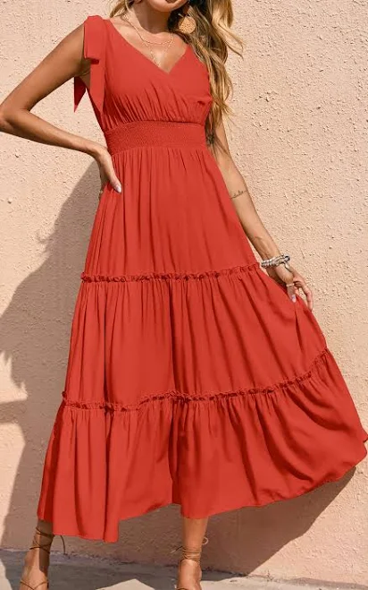 dress Prettygarden Women's Cross Neck Sleeveless Tiered Maxi Dress PrettyGarden $59.98