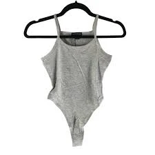 bodysuit PrettyLittleThing Basic Cotton Blend Scoop Neck Bodysuit Marled Gray US 4 eBay $7.79