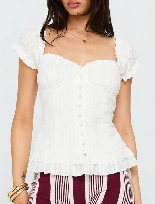 top Princess Polly Women's Suiter Frill Detail Puff Sleeve Top Nordstrom $55