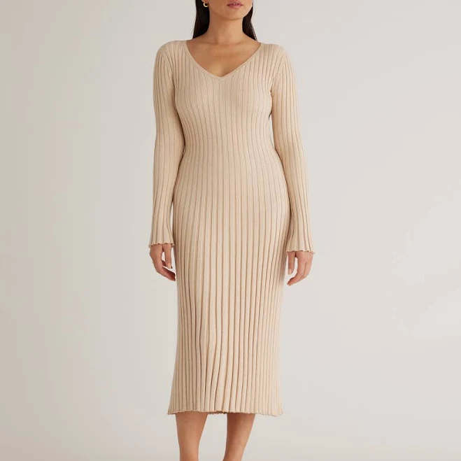 dress Quince Women's Ribbed Long Sleeve V-Neck Midi Dress Quince $69.9