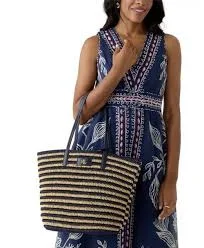 bag RALPH LAUREN Brie Leather-Trim Straw Large Tote Bag Natural /Refined Navy $250 eBay $109.99