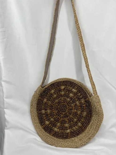 bag Rattan Wood Beaded Circle Purse Crossbody Bag Woven Brown Natural Boho eBay - otgshop $10.38