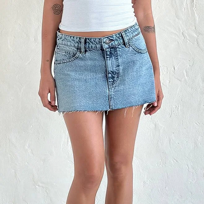denim skirt Raw Hem Denim Mini Skirt Motel Rocks USA $66