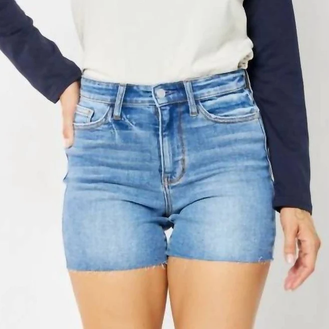 shorts Raw Hem Jean Shorts In Medium Wash ShopSimon $36.4
