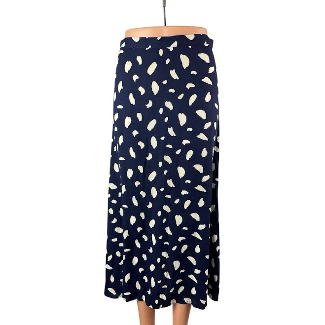 skirt Reformation Bea Women's Navy Blue Abstract Print Slit Flowy Midi A-Line Skirt 4 Brie $95.99