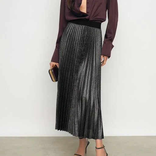 skirt Reiss Women's Taylor Metallic Pleated Midi Skirt Reiss $179