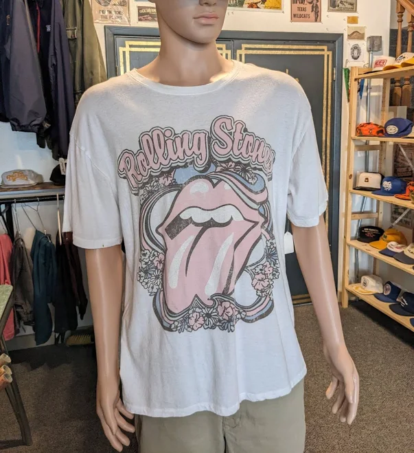 top Rolling Stones Pink Logo White Band Tee (l/xl) eBay $24.99
