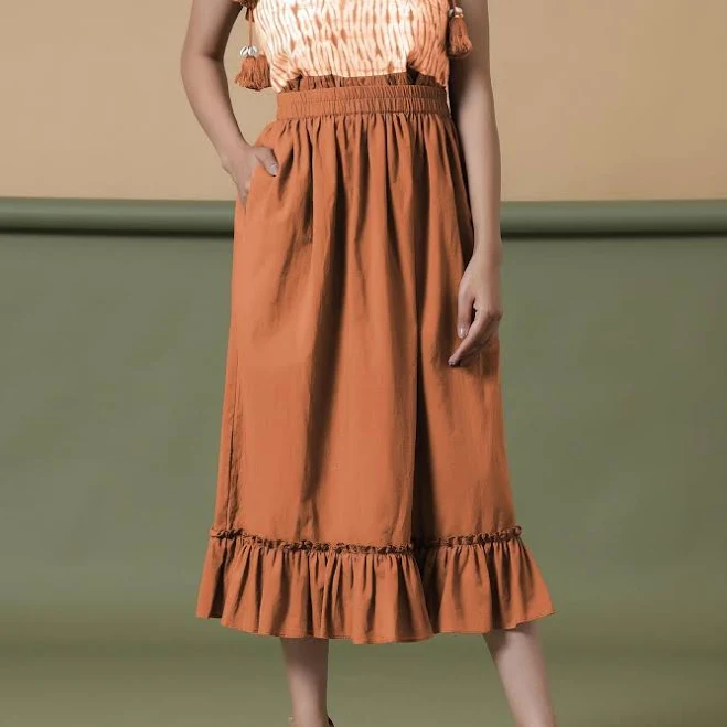 skirt Ruffled Elasticated Cotton Midi Skirt SeamsFriendly $45