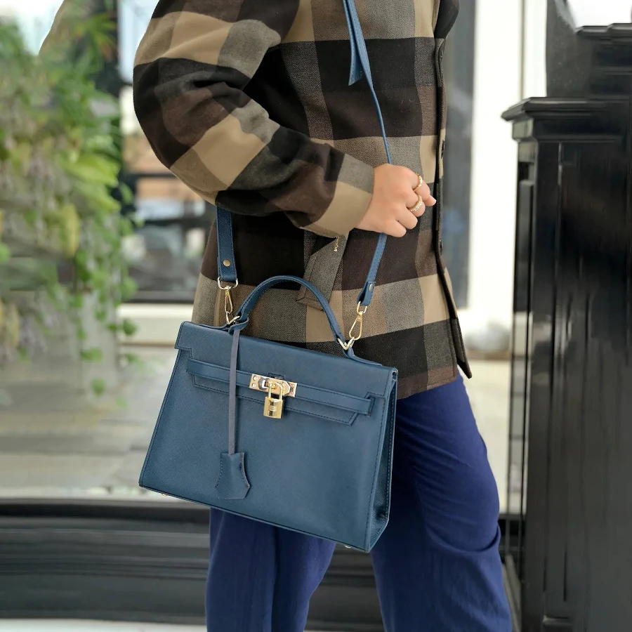 bag Saffiano Leather Top Handle Bag for Women | Aura Lock Satchel by Jild Midnight Blue Jild $154.99