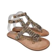 shoes Sam Edelman Alara Sandals Womens 7.5 Tan Beaded Fringe Boho Flat Thong Strappy eBay $30