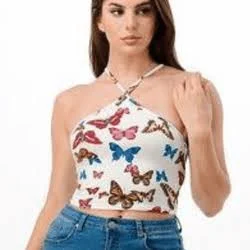 top Sasha Halter Neck Butterfly Print Crop Top La Belle Gina Boutique $5.2