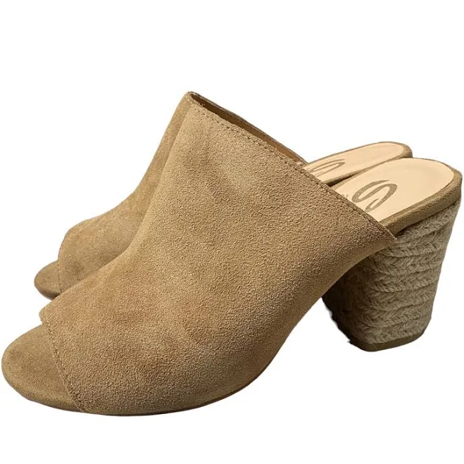 shoes Sbicca Womens Size 8 Peep Toe Suede Chunky Heeled Mule Sandal Natural eBay - tetli $30.6