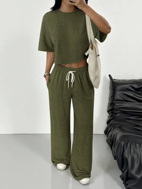 matching set SHEIN Women's Round Neck Drop Shoulder Knit Lounge Set Shein $15.75