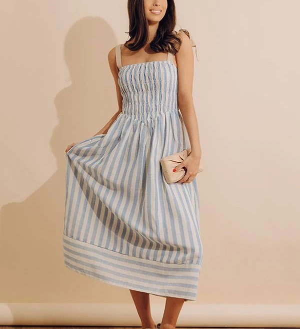 sundress Shoreline Muse Linen-Blend Stripe Midi Dress Impressions Boutique $76