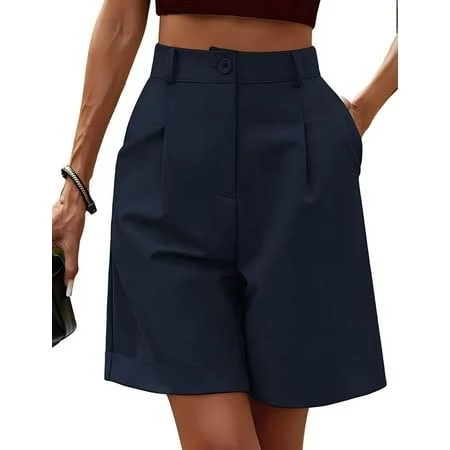 shorts Shorts for Women Dressy 2026 Summer Elastic High Waisted Wide Leg Business Casual Work Shorts with Pockets Navy Blue L, Women's, Size: Large Walmart - Fairy22 $18.67