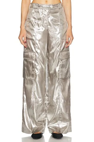 pants Simkhai Women's Beatriz Wide-Leg Metallic Lam&eacute; Cargo Pants FWRD $159