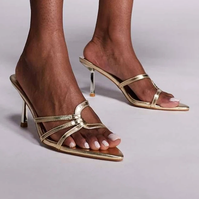 shoes Simmi London Thor Heeled Metallic PU Mule Sandals ASOS $52