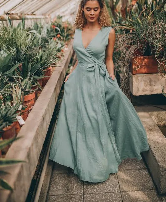 dress Sleeveless Linen Maxi Dress with Pockets VisibleArt $156