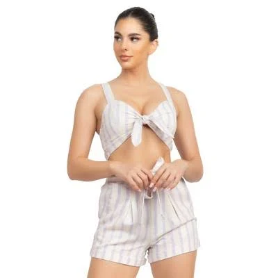 matching set Slickblue Striped Tie-Front Crop Top & Belted Shorts Set Target $27.99