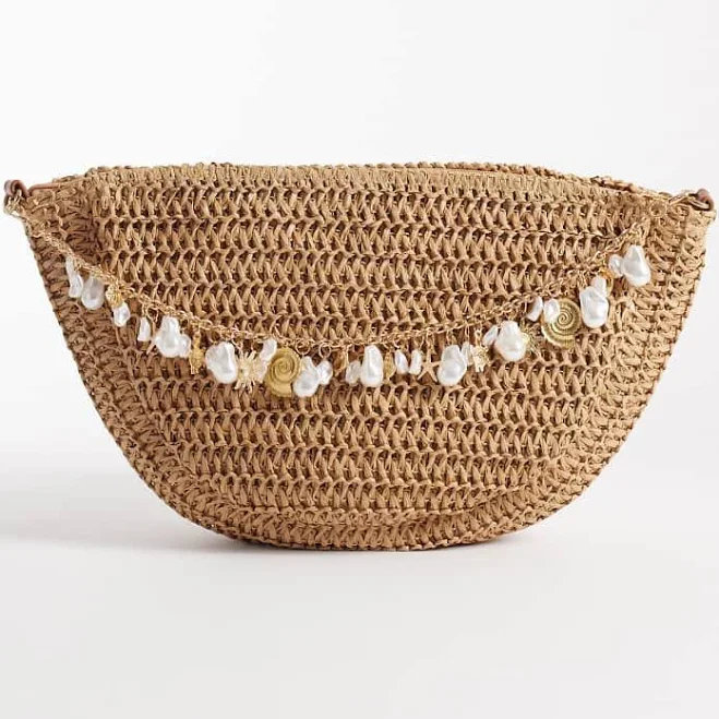 bag South Beach straw crossbody bag with faux-shell embellishments in beige-Neutral ASOS $49