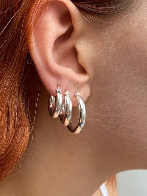 accessory Sterling Silver Chunky Hoop Earrings Etsy - SKSilverJewellery $39.98