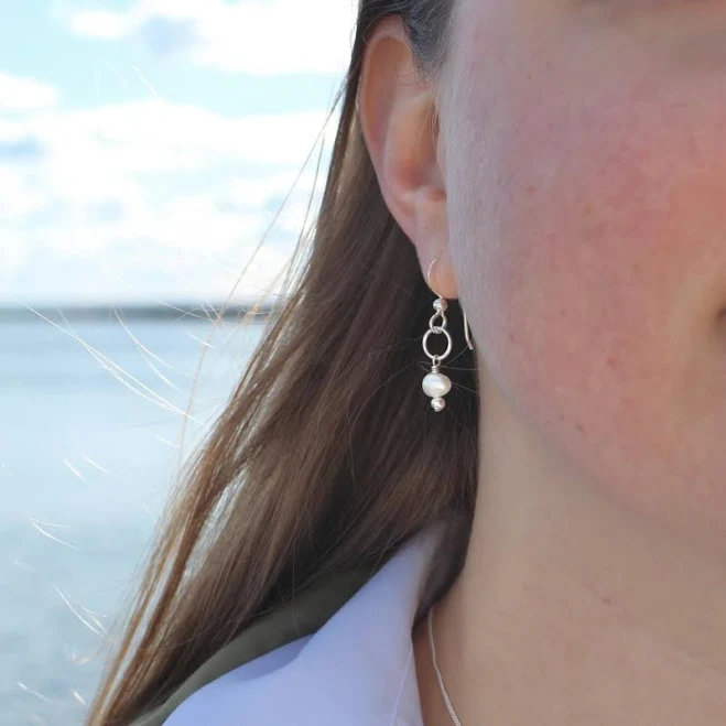 accessory Sterling Silver Round Pearl Drop Earrings Etsy - LitaSeaGlassJewelry $75