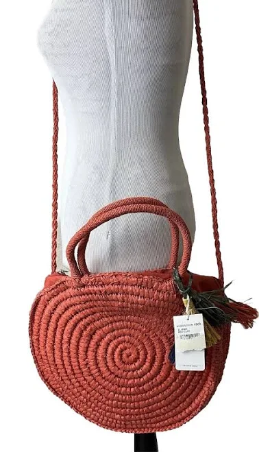 bag Straw Studios Straw Crossbody Bag Orange Red Clay Round Handbag Purse eBay - piecebypeacern $30.36