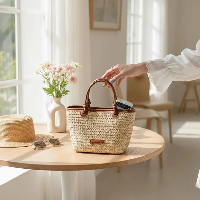 bag Structured Boho Straw Tote Bag with Leather Handles Etsy - Seller $116