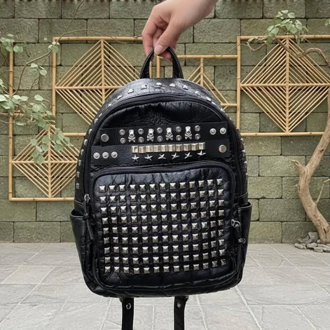 bag Studded Punk Mini Backpack: Gothic Black Faux Leather Skull Star Bag Etsy - Seller $47.99